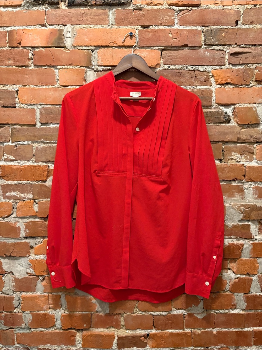 J. Crew Red Long-Sleeve & Navy Plaid Tuxedo Blouses- Two-Pack - Picture 2 of 8